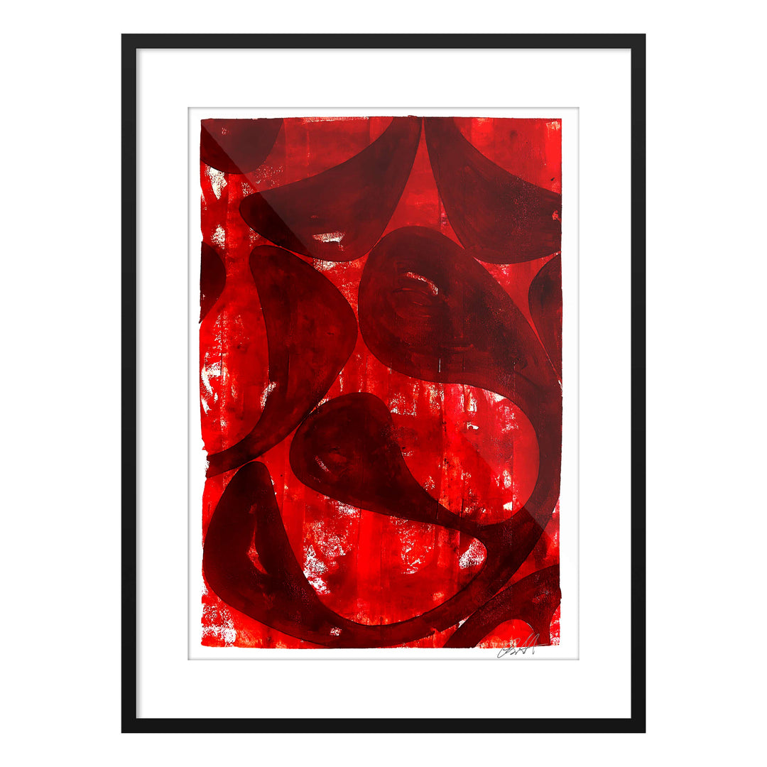 Red Rain 2020 No.1, by Robert Santore ©2020. Framed, hand painted artist proof monoprint, watercolor and gouache on the finest archival hot press cotton rag paper with hand torn edges. Available as a limited edition giclée.