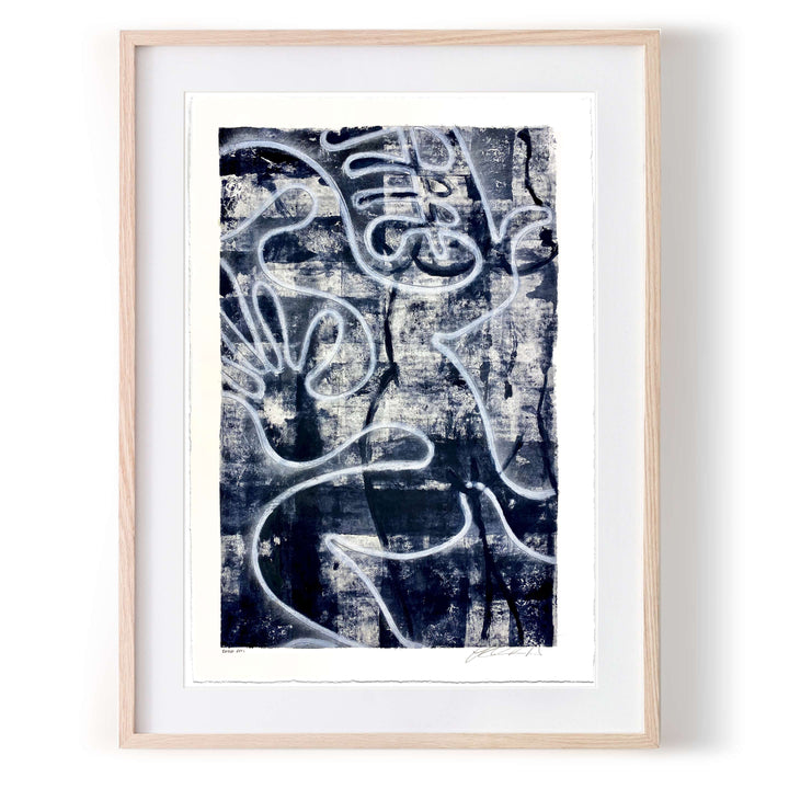 Tavarua Kava Surfer Eddie No.1, by Robert Santore ©2020. Framed, hand painted artist proof monoprint, watercolor and gouache on the finest archival hot press cotton rag paper with hand torn edges. Available as a limited edition giclée